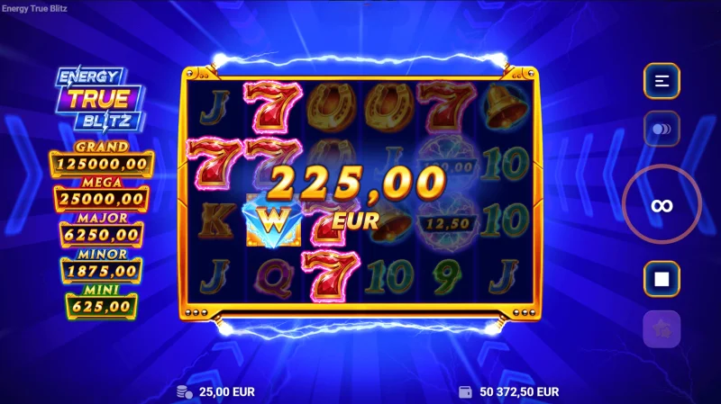 Energy True Blitz - fitore në simbolet Cash të mbledhura