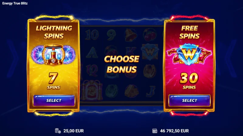 Energy True Blitz - zgjedhja e opsionit Lightning Spins